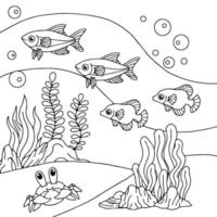 Design Vector Coloring Page for Kid Fish Under water