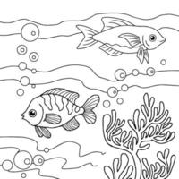 Design Vector Coloring Page for Kid Fish Under water