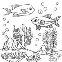 Design Vector Coloring Page Aqua Fish for Kid