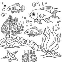 Design Vector Coloring Page Aqua Fish for Kid