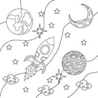 Design Vector Coloring Page Space Rocket for Kid