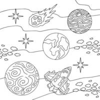 Design Vector Coloring Page Space Planet for Kid