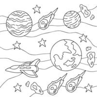 Design Vector Coloring Page Space Planet for Kid