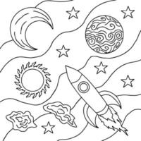 Design Vector Coloring Page Space Rocket for Kid