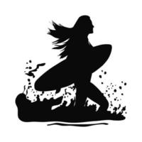 Silhouette of a surfer going to the ocean to swim on a board vector