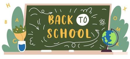 Chalkboard back to school concept. School room. Back to School Background. Flat vector illustration