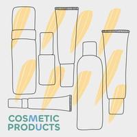 productos cosméticos para la piel y el cabello, tarros, tubos y botellas de cosméticos vector