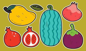 Doodle fruits. Natural tropical fruit, organic fruits or vegetarian food. Vector isolated icons
