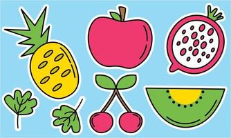 Doodle fruits. Natural tropical fruit, organic fruits or vegetarian food. Vector isolated icons