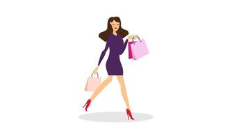 compras, mujer, tenencia, bolsas, ilustración, logotipo, vector