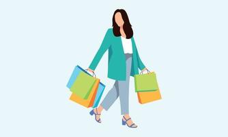 Shopping woman holding bags illustration logo vector