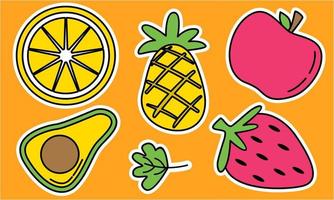 Doodle fruits. Natural tropical fruit, organic fruits or vegetarian food. Vector isolated icons