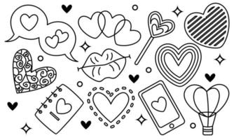 Hand drawn hearts doodles set vector