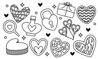 Hand drawn hearts doodles set vector