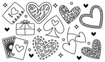 Hand drawn hearts doodles set vector