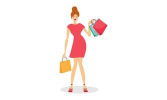 compras, mujer, tenencia, bolsas, ilustración, logotipo, vector