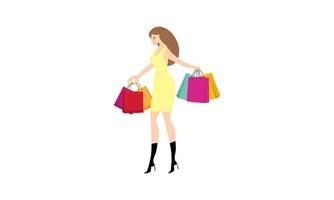 compras, mujer, tenencia, bolsas, ilustración, logotipo, vector