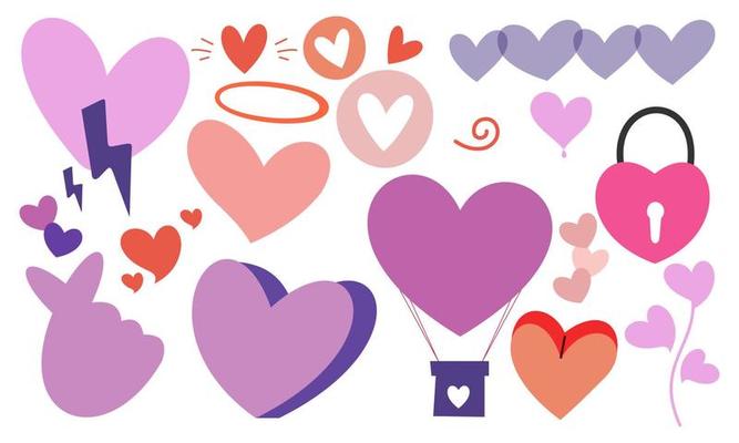 Hand drawn hearts doodles set vector