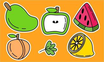 Doodle fruits. Natural tropical fruit, organic fruits or vegetarian food. Vector isolated icons