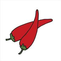 vector illustration in doodle style, cartoon. chili peppers. cute icon of red burning peppers isolated on a white background. clipart vegetables