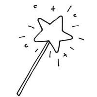 Vector illustration in doodle, flat, cartoon style. Magic wand. A simple cute drawing for children, a magic wand with a star on the end for little princesses. isolated on a white background.