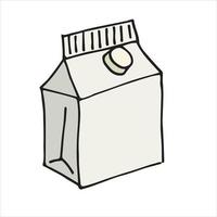 ilustración vectorial en estilo garabato, dibujos animados. paquete de papel de boceto de color con bebida. paquete de leche, yogur, jugo. Aislado en un fondo blanco. lindo icono de cartón de leche vector