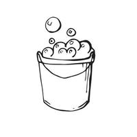 stock illustration vector illustration of a bucket of soap suds isolated on a white background. cleaning equipment drawn in doodle style icon stylized image. concept spring cleaning, cleanliness, fun