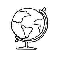 vector drawing in the style of doodle, cartoon. cute drawing globe. isolated on white background. travel and tourism clipart. school globe, education, geography, back to school.