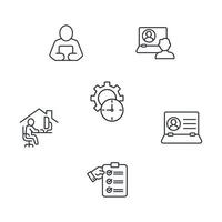 Working at home, coworking space icons set . Working at home, coworking space pack symbol vector elements for infographic web