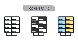 Los iconos del centro de datos simbolizan los elementos vectoriales para la web infográfica. vector