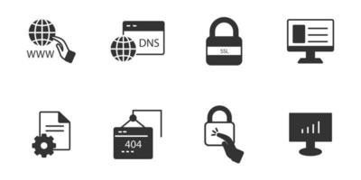 conjunto de iconos de centro de datos y alojamiento. centro de datos y elementos de vector de símbolo de paquete de alojamiento para web infográfico