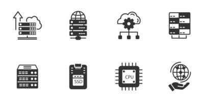 conjunto de iconos de centro de datos y alojamiento. centro de datos y elementos de vector de símbolo de paquete de alojamiento para web infográfico