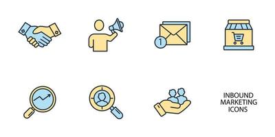 conjunto de iconos de marketing entrante. elementos de vector de símbolo de paquete de marketing entrante para web de infografía