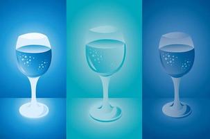 tres copas de vino con burbujas vector