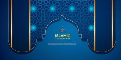 Arabic background with golden ornament pattern and blue color vector