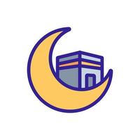 construcción de hajj y luna en primer plano icono vector ilustración de contorno