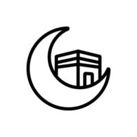 construcción de hajj y luna en primer plano icono vector ilustración de contorno