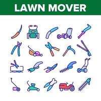 Lawn Mover Equipment Collection Icons Set Vector