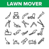 Lawn Mover Equipment Collection Icons Set Vector