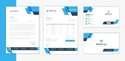 diseño de papelería azul corporativo con membrete, factura y vector de tarjeta de visita