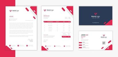 Creative corporate Stationery design set with red letterhead, business card and invoice vector