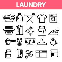 vector de conjunto de iconos de línea de lavandería. lavadora. algodón limpio y seco. pictograma de ropa de tela. ilustración web de contorno delgado
