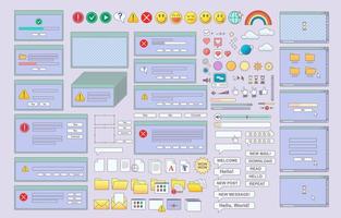 Set of old elements interface vaporwave desktop. 90s nostalgic vector