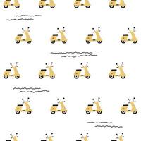 Seamless pattern with cute hand drawn scooters on white background. Simple design for kids vector