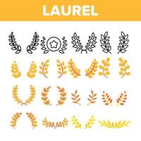 conjunto de iconos de color de vector de corona de ramas de laurel