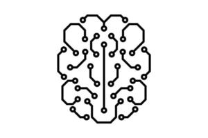 Artificial Intelligence microchip digital brain. AI chip board circuit linear icon. Neural network processor line symbol. CPU center computer system sign. Futuristic data technology. Vector eps
