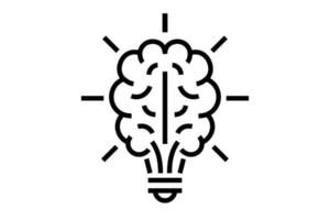Brain light bulb with rays linear innovation icon. Creative thinking idea outline solution logo. Isolated inspiration symbol for education business brand identity. Lightbulb vector eps illustration