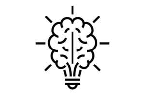 bombilla de luz cerebral con icono de innovación lineal de rayos. logotipo de solución de esquema de idea de pensamiento creativo. símbolo de inspiración aislado para la identidad de marca empresarial educativa. bombilla vector eps ilustración