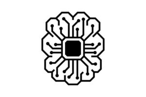 Artificial Intelligence microchip digital graphic brain. AI chip board circuit line icon. Neural network processor line symbol. CPU center computer system sign. Vector eps futuristic data technology