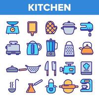 Kitchenware Line Icon Set Vector. Home Kitchen Tools Symbol. Classic Kitchenware Cooking Icons. Thin Outline Web Illustration vector